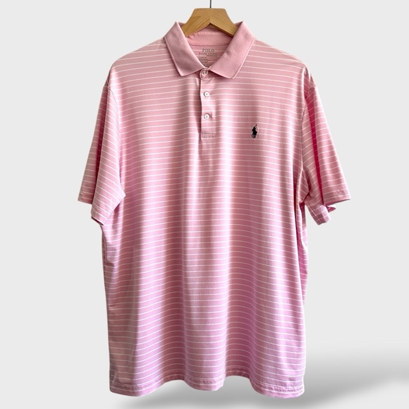 Polo Ralph Lauren Performance Shirt Men’s XL Pink Stripe Short Sleeve Wicking - Picture 2 of 13
